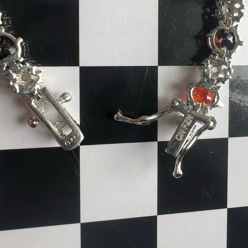 Red Garnet ♥️ Rhodium over Sterling Silver 🩶 Bracelet - Picture 12 of 15